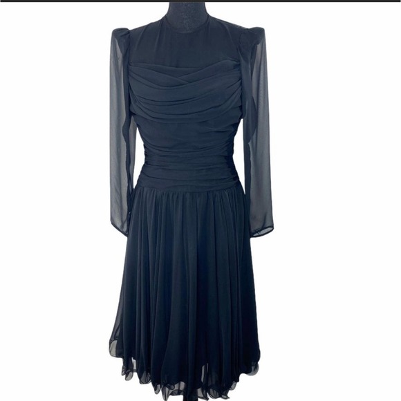 Vintage Anne Hobbs for Kastina Black Sheer Layered Silk Classic Modest Dress Sz6 - Picture 9 of 10